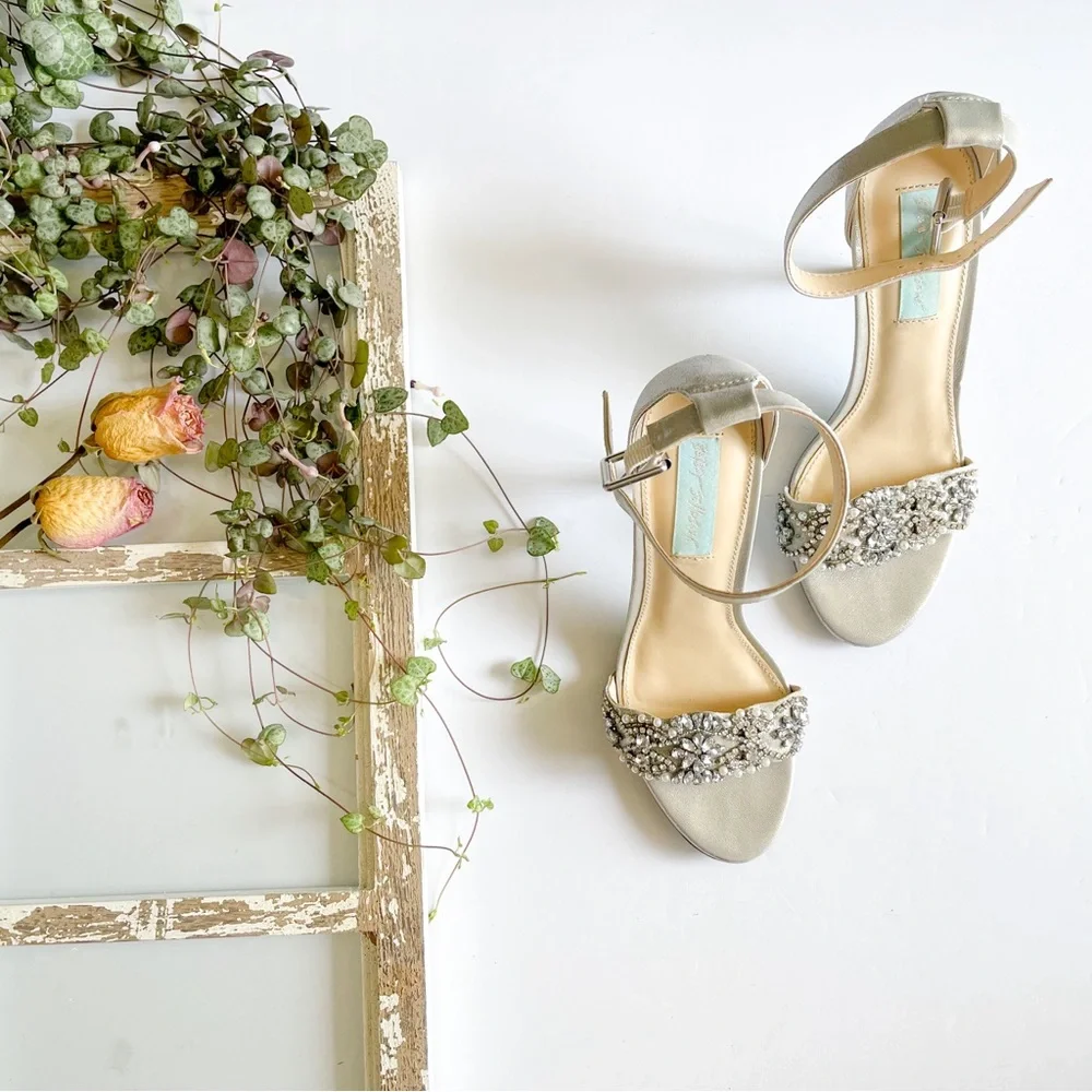 Betsey Johnson Silver Heels with Pearls